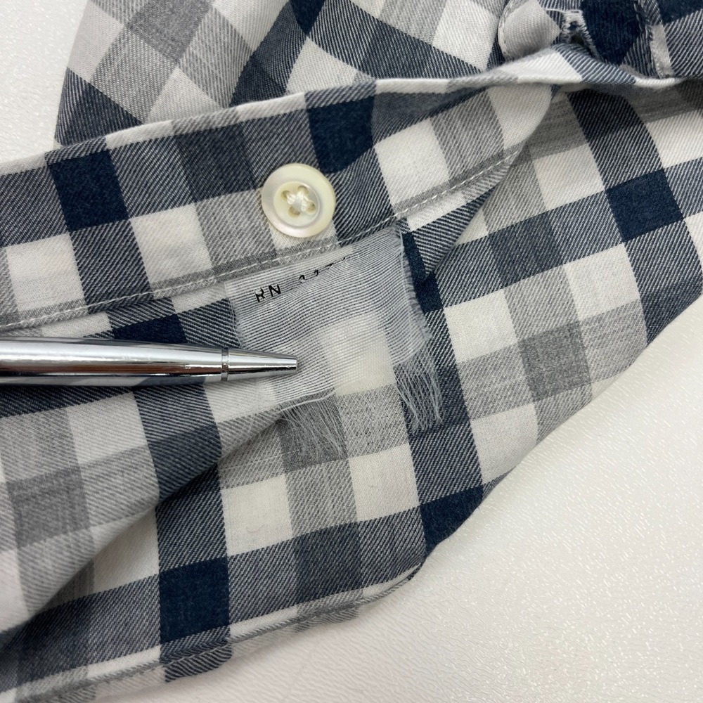 Billy Reid Standard Fit Blue Gray Gingham Check Shirt Sz M Italy - Picture 14 of 14